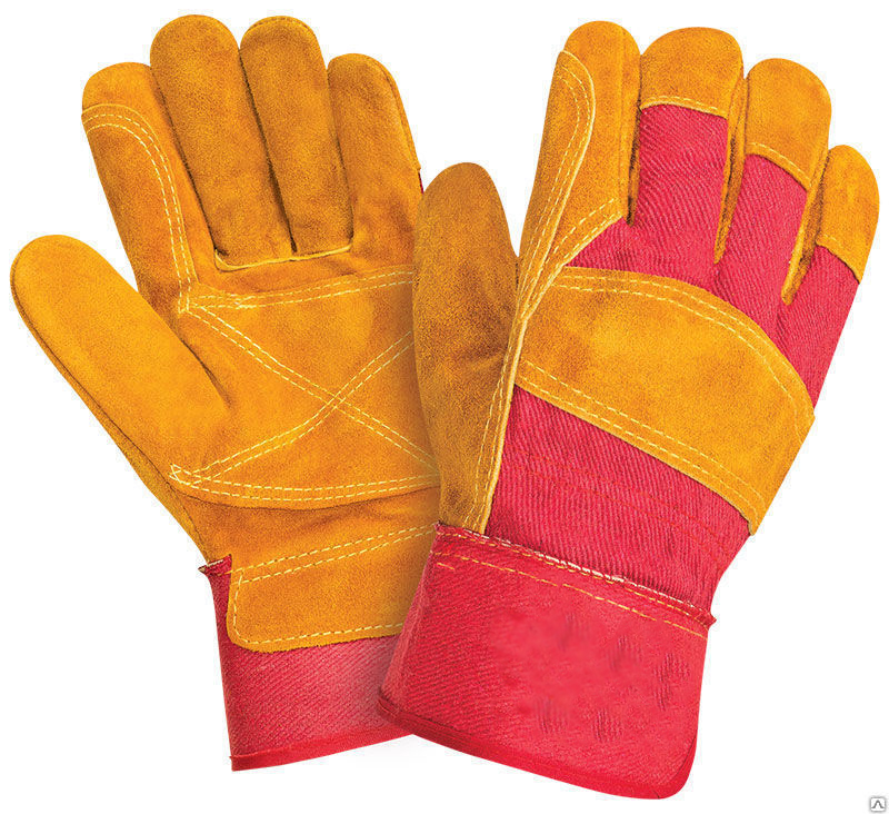 Перчатки комбинированные РЛ желтые с красным ткань - спилок, усиленные