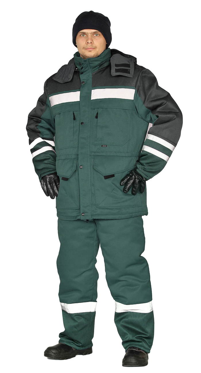 Костюм зимний "ЗИМНИК" куртка/брюки, цвет: т.зеленый/черный
