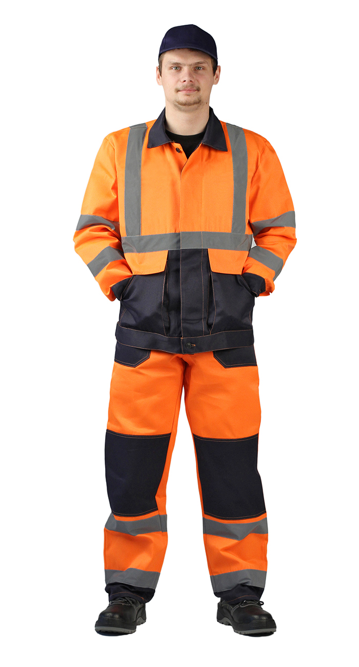 Костюм летний сигнальный "СКАНДИН" куртка/полукомб. цвет: оранжевый/т.синий