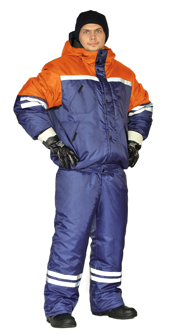 Костюм зимний "СТИМ" куртка/полукомб. цвет: т.синий/оранжевый